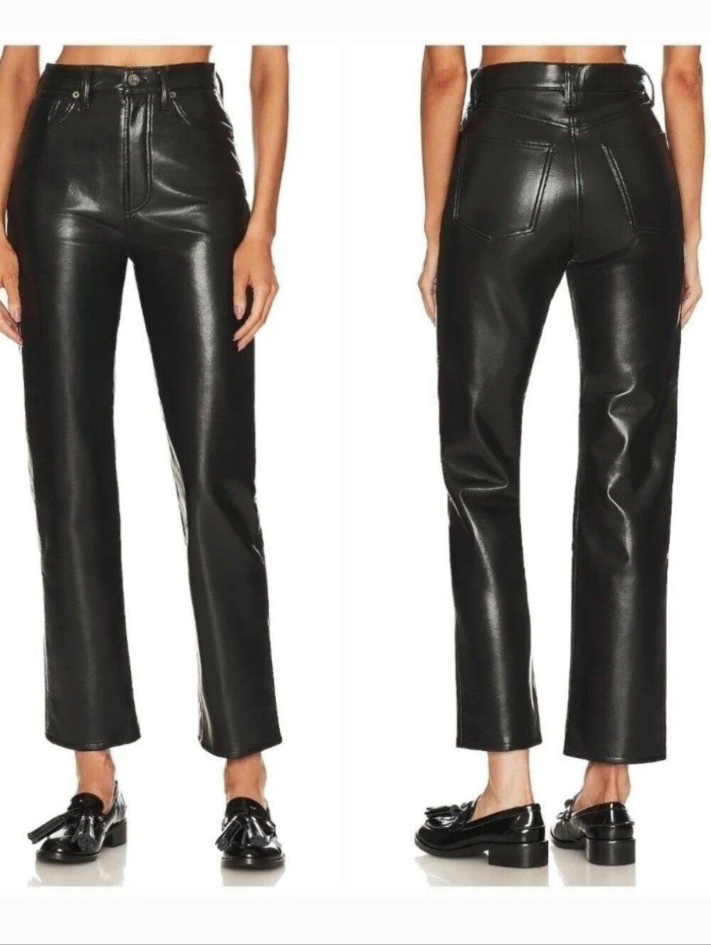 Agolde Recycled Leather 90's Pinch Waist Pants In Detox Black Size 31 NWT $348 - Picture 2 of 16